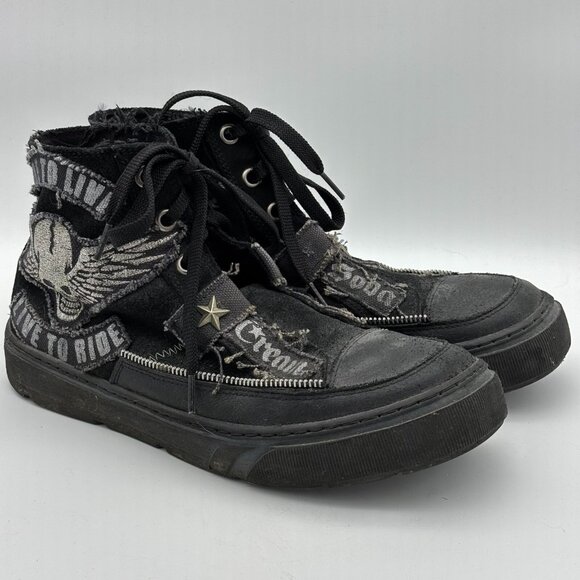 Vintage Cream Soda High Tops Black Sneakers Motorcycle Ride To Live To Ride - 9 - Picture 2 of 10
